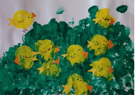 Kuikentjes stempelen met aardappels