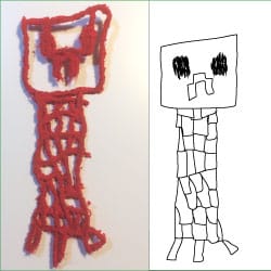 Minecraft Creeper tekening namaken met wol en lijm