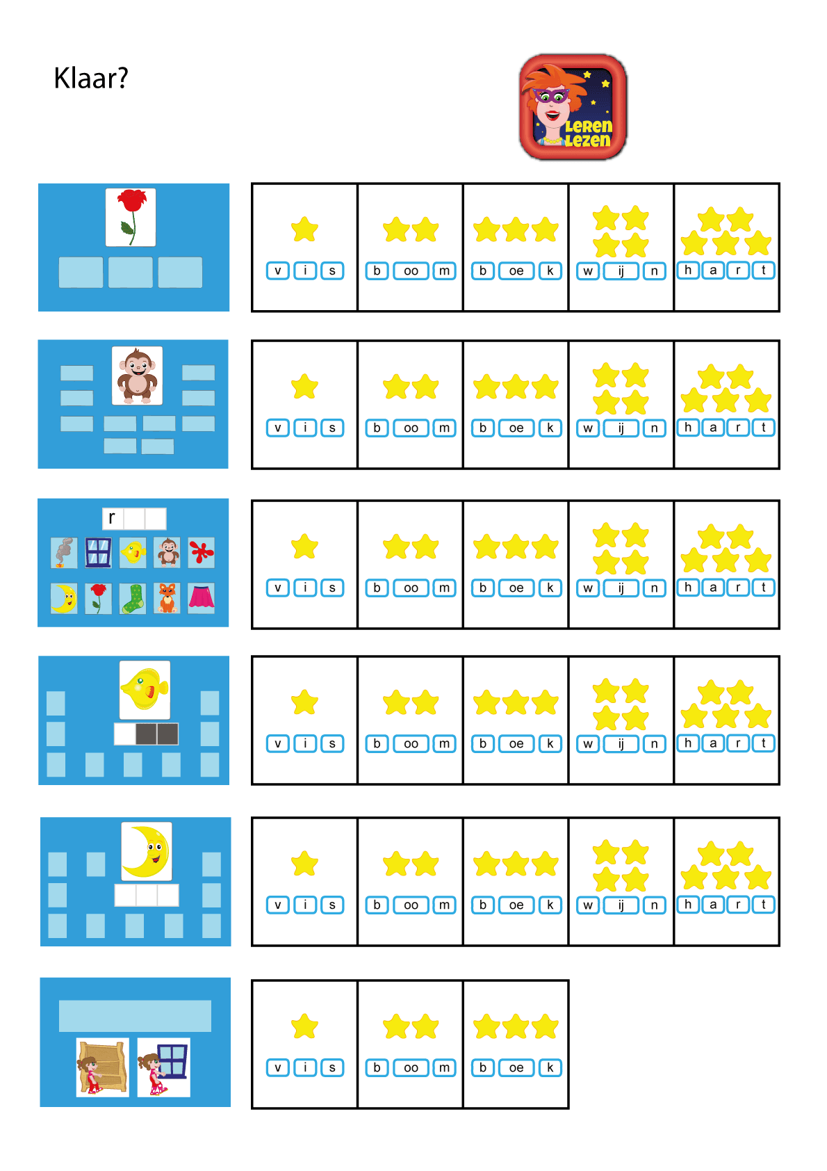 Aftekenlijst voor de app Leren lezen als hulp bij de leesontwikkeling van jonge kinderen