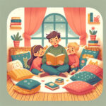 Vader leest kinderen voor.