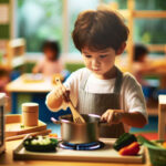Kind kookt in een klaslokaal