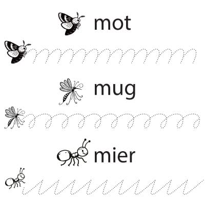 schrijfpatronen thema tuin beestjes