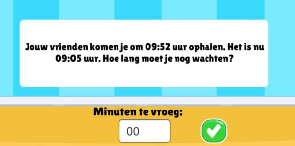 Screenshot van klokkijken reken-app voor kinderen van 10, 11 en 12 jaar