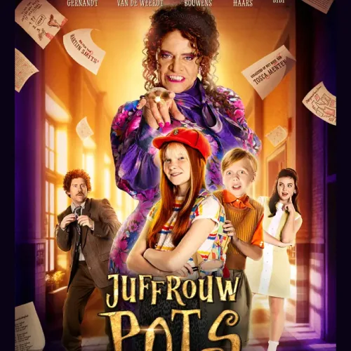 Filmposter van Juffrouw Pots met hoofdpersonages en releasedatum 5 februari in de bioscoop
