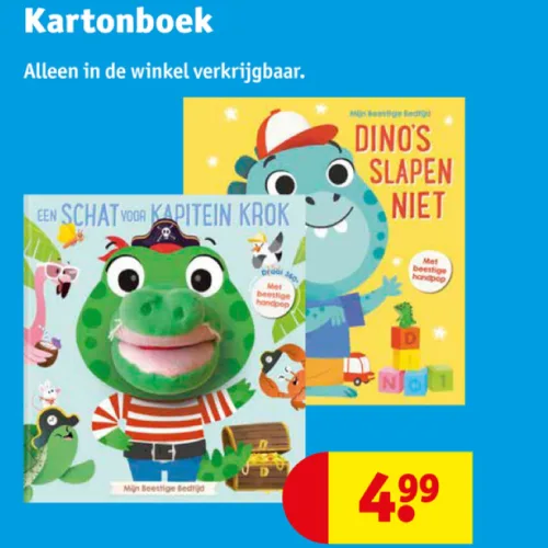 Kartonboekjes bij Kruidvat - Een schat voor Kapitein Krok en Dino’s slapen niet voor €4,99