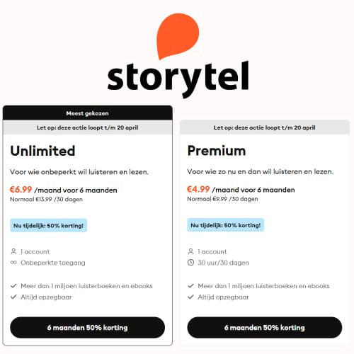 Storytel aanbieding: 6 maanden 50% korting op luisteren en lezen
