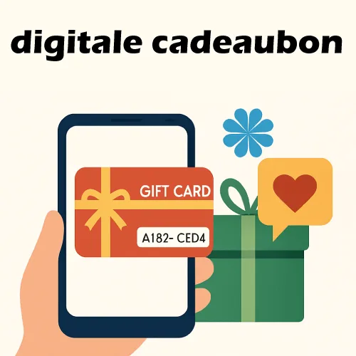 Illustratie van digitale cadeaubon op smartphone met cadeau en harticoon