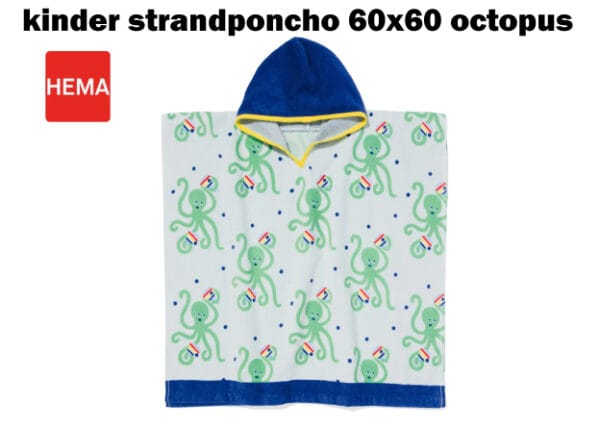 Kinderponcho voor zwembad en strand met octopusprint van HEMA