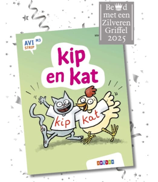 Boekcover van AVI stripboek Kip en Kat van Margreet de Heer – geschikt voor kinderen in groep 3.