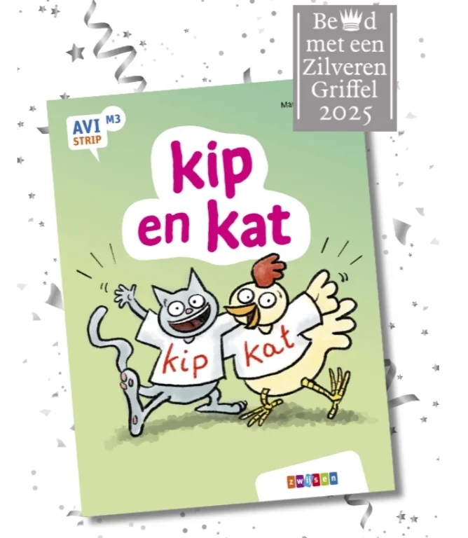 Boekcover van AVI stripboek Kip en Kat van Margreet de Heer – geschikt voor kinderen in groep 3.