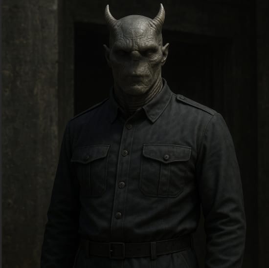 Helleherder met uniform in een donkere toren, uit De helletorens Tweelingbloed