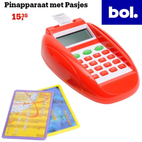 Speelgoed pinapparaat met pasjes voor kinderen, geschikt voor rollenspel of winkelspelletjes