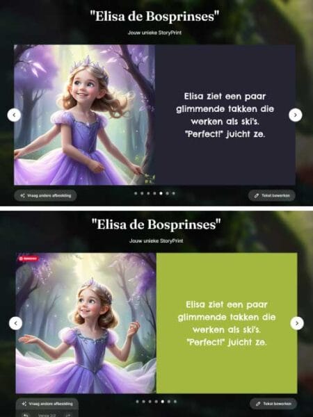 voorbeeld van een persoonlijk kinderboek bij Fotofabriek waarin de illustratie opnieuw wordt gegenereerd