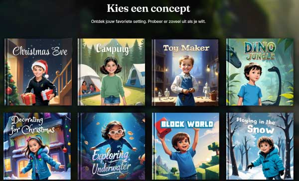 verschillende thema's voor persoonlijk kinderboek bij Fotofabriek
