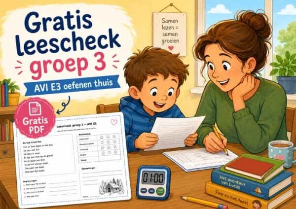 Gratis leescheck groep 3 om thuis AVI E3 lezen te oefenen met een kind