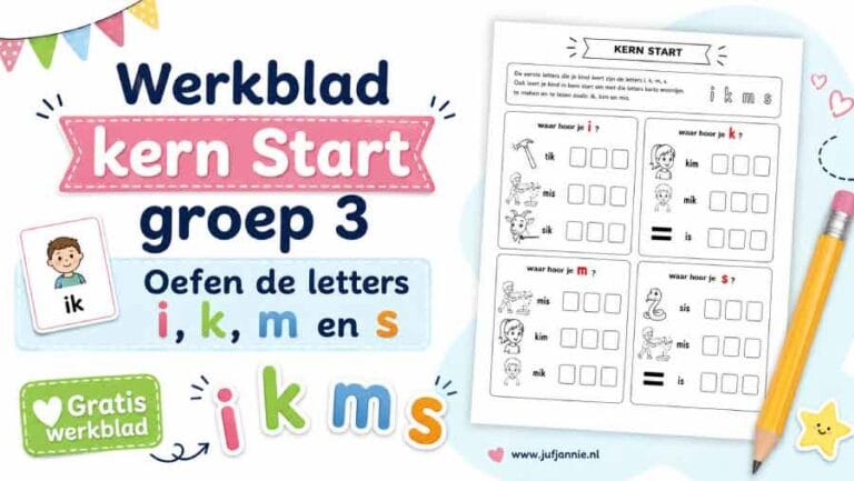Werkblad kern Start groep 3 om de letters i, k, m en s te oefenen